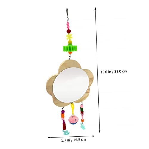 SUPVOX Wooden Hanging Mirror for Chickens Bells Interactive Pet Chicken Toy for Coop Enrichment Curiosity and Exercise and for Hens Accessories Included