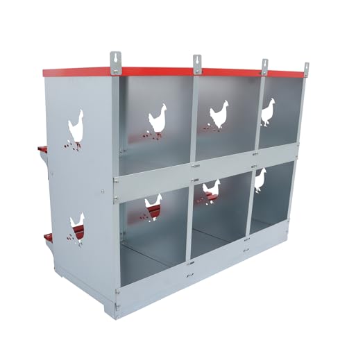 6 Compartment Chicken Nesting Boxes Metal Nest Box Wall Mount Easy Egg Collection for Chickens Hens Ducks