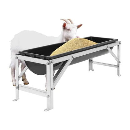 Livestock Feed Trough with Stand, 39 Inch Long 9.25 Gallon Large Capacity Heavy Duty Feeder, Portable Animal Feeding Trough for Goats, Sheep, Deer, Pigs in Backyard and Farm (Black) - color: Black