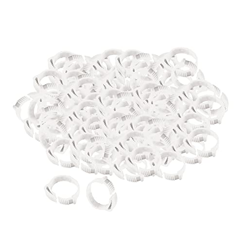 100 Pieces Chicken Foot Rings Leg Rings Clip on Bands Numbered Adjustable Ankle Markers Suitable for Turkey, White - color: White