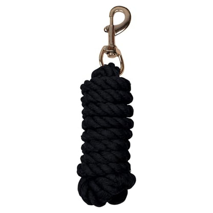 Dura-Tech 8' Cotton Lead Rope | Heavy Braided Design | 5/8" Diameter | Soft, Durable & Comfortable Grip | Brass-Plated Snap | Ideal for Barn, Farm & Shows - color: Black