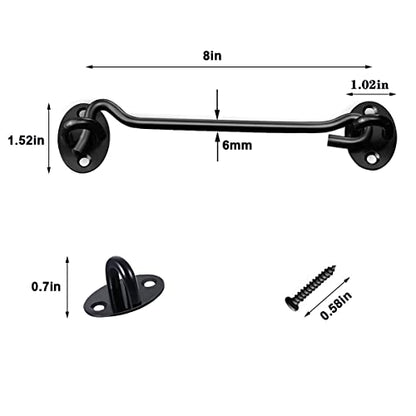 2 Pack 8" Stainless Steel Barn Door Hook and Eye Latch Lock for Cabin Garage Shed Gate Catch Silent Holder(8 Inch,Black) - size: 8 Inch-Black