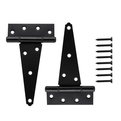 HOME MASTER HARDWARE 6 Inch T-Strap Heavy Duty Shed Door Hinges, Black Tee Hinge for Wooden Fences,Yard Door, Barn Door Gates, Rustproof Wrought Iron with Screws, 2 Pack - size: 6 in-2 Pack