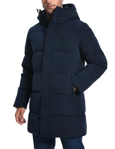 Pioneer Camp Mens Long Winter Coat Hooded Waterproof Insulated Puffer Jacket Thicken Puffy Warm Down Windbreaker Parka - color: Navy, size: XX-Large