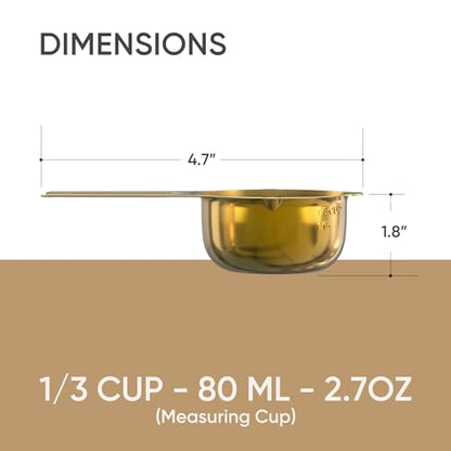 Color Up ⅓ Cup Measuring Cup (80 ml) – Premium Gold Stainless Steel, Accurate for Wet & Dry Ingredients, Embossed Markings, Easy-Pour Spouts, Dishwasher-Safe, Kitchen Essential - size: 1/3 Cup (80 ml) Gold