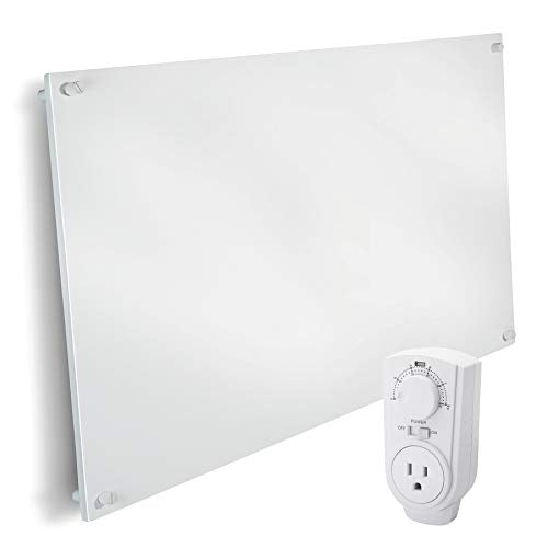 EconoHome Wall Mount Space Heater Panel - with Thermostat - 600 Watt Convection Heater - Ideal for 200 Sq Ft Room - 120V Electric Heater - color: White