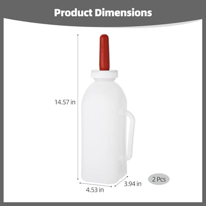 2 PCS Calf Feeding Bottles, 2 Quart Extended Teat Milk Feeder with Ergonomic Handle, Thickened Chew Resistant Silicone for Livestock Farm Animal Nursing, Easy Clean (2)