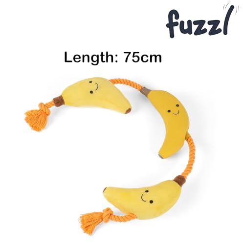 Fuzzl Tugga Bananas Dog Toy 75cm - Rope Latex and Plush Dog and Puppy Throw Fetch and Tug with Squeaker - style: Rope Bananas