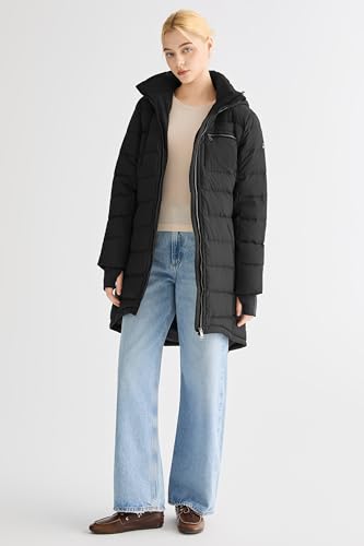 Orolay Women's Winter Down Jacket Long Quilted Puffer Coat Warm Hooded Slim Fit Outerwear - color: Black, size: X-Large