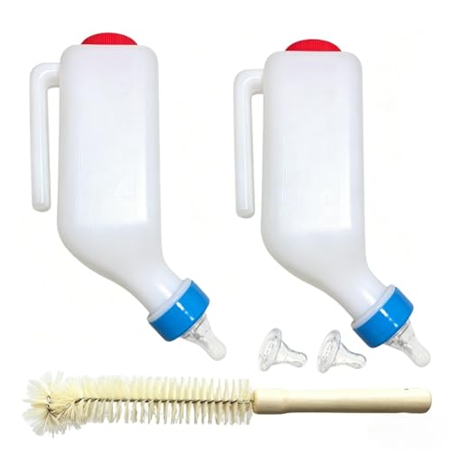 Baby Lamb Feeding Bottle 2pcs 800ml Hanging Goat Feeder Bottles with Scale and Cleaning Brush Plastic Nursing Bottle for Lamb Goat Fawns Piglet Kitten Puppy Baby Goat Supplies