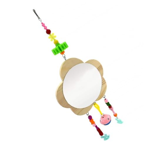 Creative Wooden Chicken Mirror Toy Bell Hanging Rooster Hen Enrichment Plaything for Poultry Interactive Mirror for Coop Fun