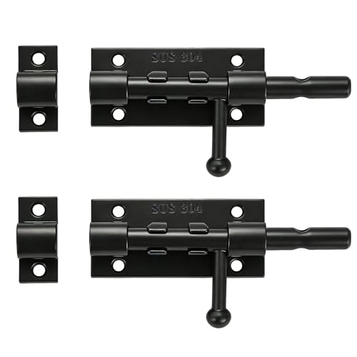 Alise 2 PCS 4 Inch Sliding Door Lock, SUS304 Stainless Steel Padlock-Style Gate Latch,Thickened Heavy Door Lock Latch, Security Slide Latch Lock for Outdoor Fence, Window,Shed Door Black MCX7004B-2P - color: Black, size: 4 inch-2P