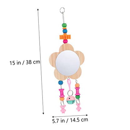SUPVOX Wooden Hanging Mirror for Chickens Bells Interactive Pet Chicken Toy for Coop Enrichment Curiosity and Exercise and for Hens Accessories Included