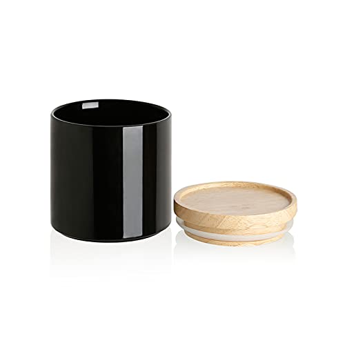 Sweejar Kitchen Canisters Ceramic Food Storage Jar, Stackable Containers with Airtight Seal Wooden Lid for Serving Coffee Bean, Flour, Tea, Spice and More - 39 Fl Oz (Black) - color: Black, style: 39 Fl Oz (5.2"x5.5")