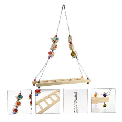 BESPORTBLE Wooden Chicken Swing Ladder Hanging Bird Toy for Parrots Chickens and Small Birds Adjustable Climbing Stand Natural Wood Design for PET Training and Play