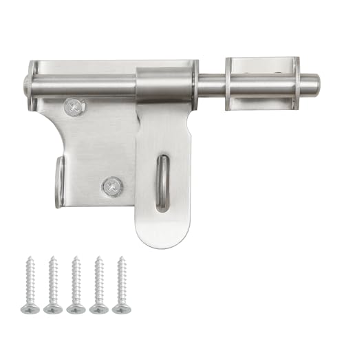 Alise 4 Inch Slide Bolt Gate Latch, Door Lock with Padlock Hole, Heavy Duty Stainless Steel Barrel Bolts Safety Door Lock for Wooden Fence, Outdoor Fence,Shed Door Brushed Finish - color: Brushed Finish, size: 4 Inch-201