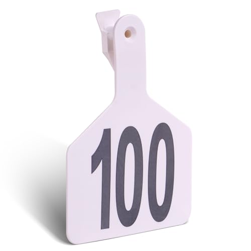 Cattle Ear Tags with 001-100 Numbers Large 1-Piece Z Livestock Ear Tags for Cow Goat Sheep Pig Calves Dog,Animal ID Identification Tag 4.4"x 3",White - color: White, size: 100