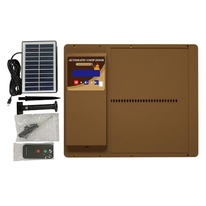Automatic Solar Powered Chicken Coop Door, Light Sensor and Remote Control, Weatherproof Anti-Pinch Poultry Door(Brown) - color: Brown