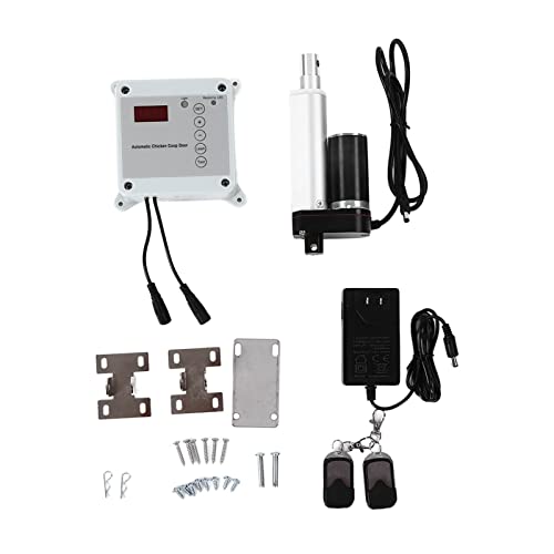 Automatic Chicken Cage Door Opener, Timing Photosensitive Remote Control Kit with Light Sensor and Weatherproof Timer for 9in to 39in Doors up to 44lb (US Plug 100 240V)