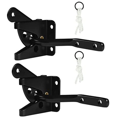 HILLMASTER Upgrade Self-Locking Gate Latch for Wooden Fence, Automatic Gravity Lever Door Latches with Longer Fasteners & Pull String for Secure Pool, Garden, Black Finish/4.7in, 2 Pack - size: 2 Pack