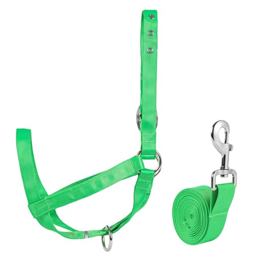 Cow Halter Cattle Halters Adjustable Calf Halter with Leading Rope for Horse Donkey Goat Nylon Cattle Training Supplies Green S - color: Green, size: S