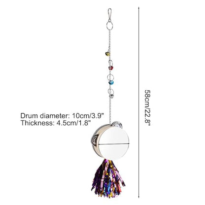 MiOYOOW Chicken Mirror Toys, Hens Mirror Drum Toys Hanging Bird Cage Mirror Toy with 4 Bells for Chickens Hens Roosters Birds Parrots