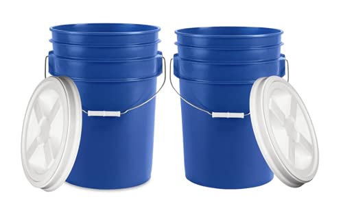 House Naturals 6 Gallon Food Grade BPA Free Made in USA Blue Bucket Pail with White Airtight Screw On Lid (Pack of 2)