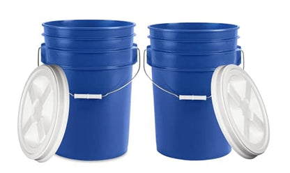 House Naturals 6 Gallon Food Grade BPA Free Made in USA Blue Bucket Pail with White Airtight Screw On Lid (Pack of 2)