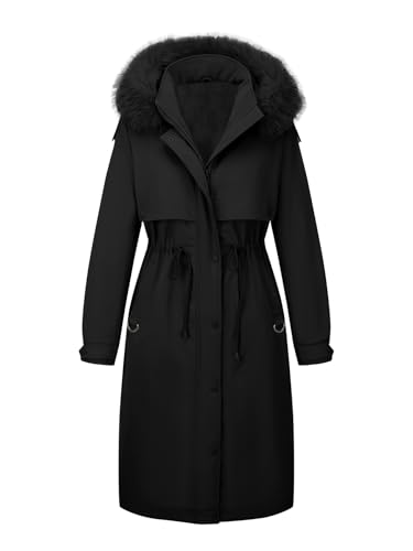 Bellivera Women's Plus Size Parka Jacket Long Winter Warm Hooded Zipper Coat - color: Black, size: 2X