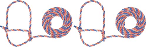 Weaver Livestock Braided Poly Rope Cattle Halter, Adjustable, Modern Style Cow Calf Halter, Livestock Handling Equipment for Showing, Blue/Coral/Gray (Pack of 2) - color: Blue/Coral/Gray, size: One Size (Pack of 2)