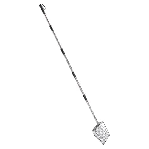 Extended Handle Litter Scoop, Retractable Push Lock Design Stainless Steel Non Stick Chicken Manure Shovel with Fully Enclosed Edges, for Large Small Coops Livestock Farms