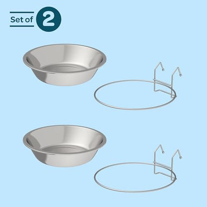 Set of 2 Stainless-Steel Dog Bowls - Cage, Kennel, and Crate Hanging Pet Bowls for Food and Water - 48oz Each and Dishwasher Safe by PETMAKER