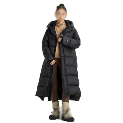 Women's Winter Windproof and Warm Hood Down Jackets Extended Knee Length Loose Fitting Jacket - size: X-Large