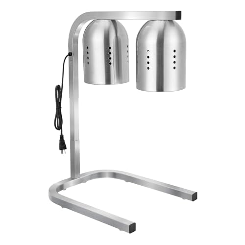 VEVOR Food Heat Lamp, 500W Bulbs, Commercial Food Warmer Light, Electric Stainless Steel French Fry Heating Lamp, Free-Standing, Catering Food Warming Equipment for Kitchen Buffet Restaurant, Silver