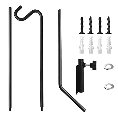 MIXXIDEA Heavy Duty Extended Reach Wall Mounted Deck Hook Wall Pole,Bracket Direction and Length Adjustable Plant Bracket for Bird Feeders, Planters, Suet Baskets, Lanterns, Wind Chimes,Black - size: 43in Long Wall Mounted Hook-1 Pack