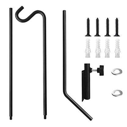 MIXXIDEA Heavy Duty Extended Reach Wall Mounted Deck Hook Wall Pole,Bracket Direction and Length Adjustable Plant Bracket for Bird Feeders, Planters, Suet Baskets, Lanterns, Wind Chimes,Black - size: 43in Long Wall Mounted Hook-1 Pack