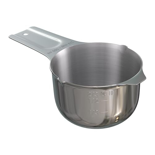 Color Up ⅔ Cup Measuring Cup (160 ml) – Premium Chrome Stainless Steel, Accurate for Wet & Dry Ingredients, Embossed Markings, Easy-Pour Spouts, Dishwasher-Safe, Kitchen Essential - size: 2/3 Cup (160 ml) Chrome