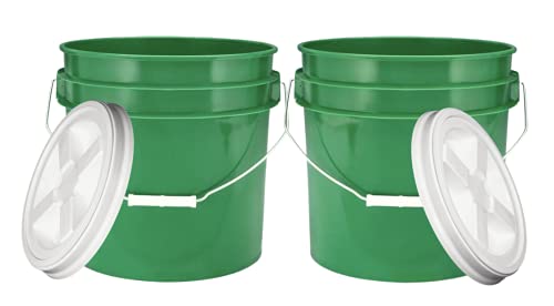 House Naturals 3.5 Gallon Green Food Grade BPA Free Made in USA Bucket Pail Container with White AirTight Screw on Lid (Pack of 2 Sets)