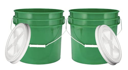 House Naturals 3.5 Gallon Green Food Grade BPA Free Made in USA Bucket Pail Container with White AirTight Screw on Lid (Pack of 2 Sets)