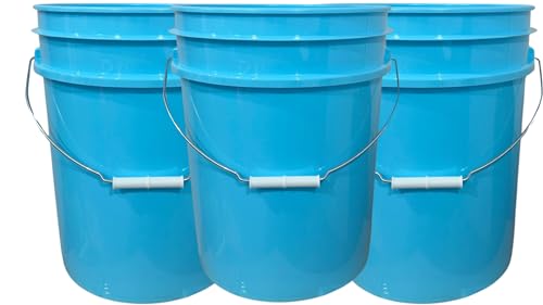 House Naturals 5 Gallon Food Grade Made in USA Plastic Bucket with Screw On Air Tight Double Gasket lid, (Pack of 3) (Aqua Buckets -Aqua Lids)