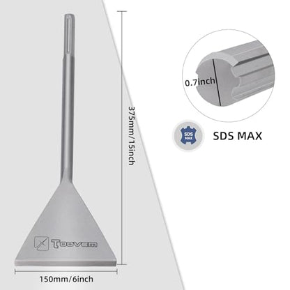 SDS Max Chisel, 6 Inch Wide Floor Scraper Tile Removal Scraping Chisel Bits, Steel Flat Shovel Bit Tool for Removing Floor, Concrete Mortar Thinset with SDS Max Shank Rotary Hammer Drills