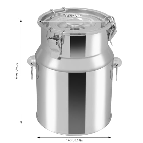 201 Stainless Steel Milk Can, 5L/1.32Gal Sealed Milk Container with Tight Lid and Handle, Anti-Leak Liquid Storage Pail Tote Jug for Milk, Wine, Water - Restaurant, Kitchen, Farm Dispenser - size: 5L