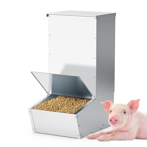 Hog Feeder, 2.5 Bushels Capacity, Heavy Duty Galvanized Steel Single Door Pig Feeder, Moisture Proof Piglet Creep Feeder, All Nuts Pre-Installed, Silver - color: Silver, size: Single Door