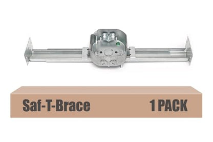 Saf-T-Brace for Ceiling Fans, Mounting Bracket with Adjustable Bar Hanger, 1-1/2'' Deep, 2 1/2'' Knockouts, Fits 16-24in Joist Spaces, Electrical Box for Fan/Light Fixtures(1 Pack) - size: 1 Pack
