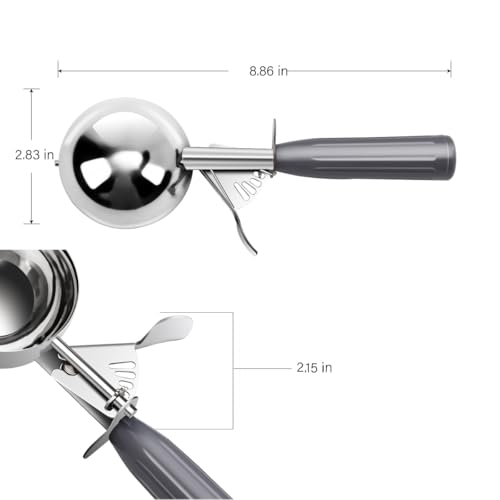 TOPKITCHEN Commercial-Grade Ice Cream Scoop 4 oz, 18/8 Stainless Steel Cookie Scoop with Plastic Handle, Portion Control Disher Scoop for Bakeries, Restaurants & Dessert Shops, #8, Grey - size: 4 oz - Grey