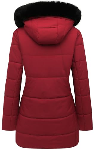 MOERDENG Women's Winter Puffer Coat Thicken Fleece Lined Down Jacket Waterproof Faux Fur Detachable Hooded Parka - color: Red, size: Small