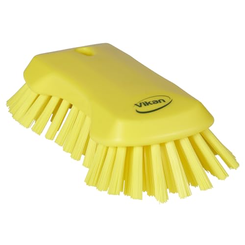 Vikan 38946 Extra Large Hand Brush, Multifunctional, Slip-Resistant Cleaning Tool, Extra Stiff Polypropylene & Polyester Bristle, 9.1", Yellow - color: Yellow