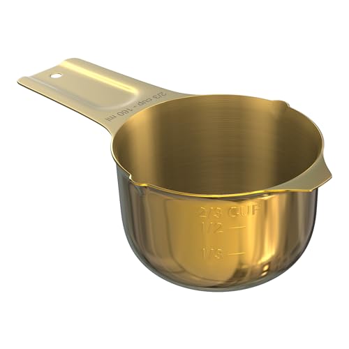 Color Up ⅔ Cup Measuring Cup (160 ml) – Premium Gold Stainless Steel, Accurate for Wet & Dry Ingredients, Embossed Markings, Easy-Pour Spouts, Dishwasher-Safe, Kitchen Essential - size: 2/3 Cup (160 ml) Gold
