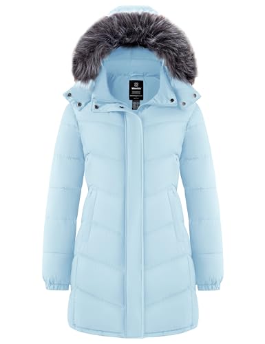 wantdo Women's Long Hooded Winter Coat Warm Quilted Puffer Jacket(Available in Plus Size) - color: Light Blue, size: Medium