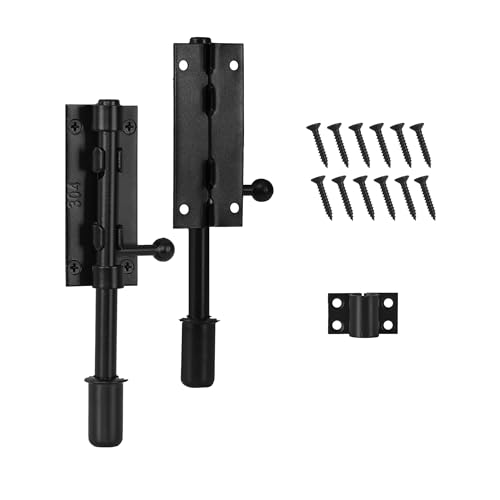 Barrel Bolt Latch Slide Bolt Latch Hardware 6.3 Inch Black Heavy Duty Gate Lock Solid 304 Stainless Steel Slide Lock for Outdoor Fence Wooden Gates Barn Door Cabinet Drawer Window(2 Pack) - color: Black 2 Pack, size: 6.3 Inch